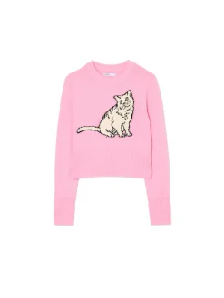 Różowy sweter z kotem