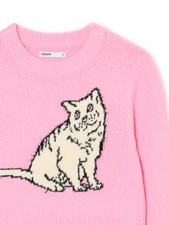 Różowy sweter z kotem
