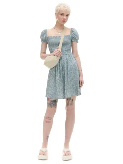 Sukienka mini z bufiastymi rękawami i kwiatowym nadrukiem