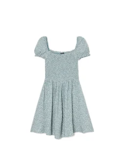 Sukienka mini z bufiastymi rękawami i kwiatowym nadrukiem