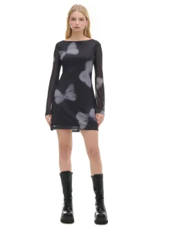 Sukienka mini z siateczkowymi panelami