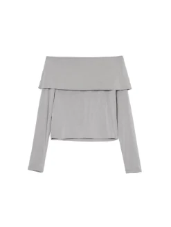 Szara bluzka z hiszpańskim dekoltem