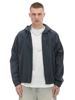 Szara jeansowa kurtka z kapturem