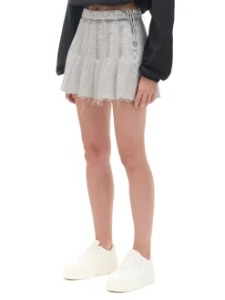 Szara jeansowa spódniczka z zakładkami