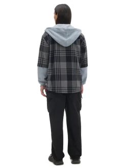 Szara koszula z kapturem i kieszeniami