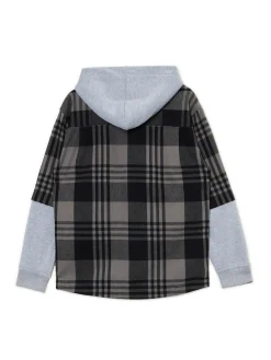 Szara koszula z kapturem i kieszeniami