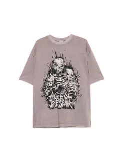 Szara koszulka z motywem kościotrupów UNISEX