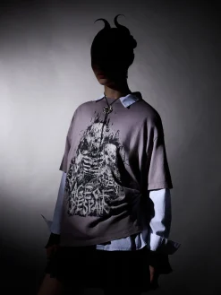 Szara koszulka z motywem kościotrupów UNISEX