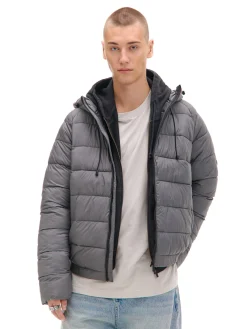 Szara pikowana kurtka z kapturem