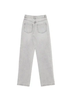 Szare jeansy straight z efektem sprania