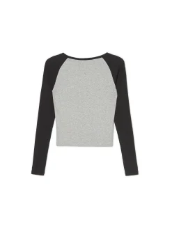 Szaro-czarna bluzka z długim rękawem