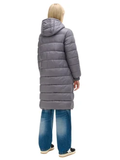 Szary płaszcz puffer z kapturem