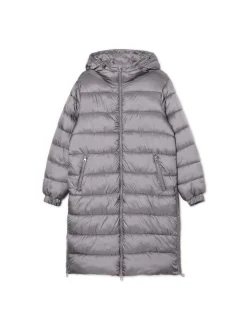 Szary płaszcz puffer z kapturem