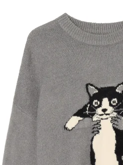 Szary sweter z kotem
