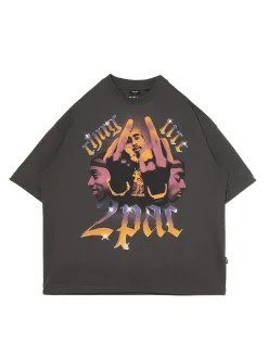 Szary T-shirt z nadrukiem Tupac UNISEX