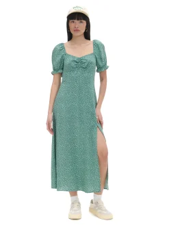 Zielona sukienka midi w stokrotki