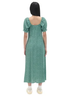 Zielona sukienka midi w stokrotki
