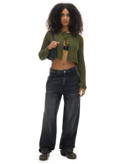 Zielony kardigan z wiązaniem