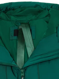 Zielony pikowany płaszcz z kapturem