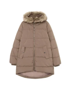 Zimowy pikowany płaszcz z kapturem